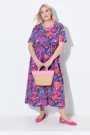 Ulla Popken Sukienka maxi, ozdobne tasiemki, krój trapezowy, okrągły dekolt, rękaw 1/2