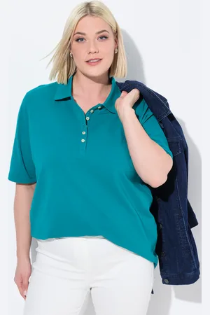 Ulla Popken Koszulka polo, pika, kołnierzyk polo, aksamitna listwa guzikowa, rękaw 1/2