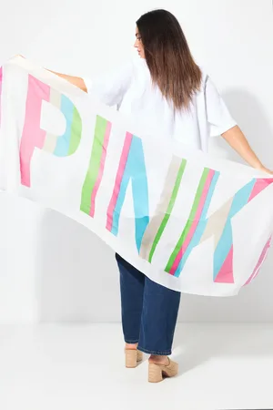 Ulla Popken Szal, napis Pink, obszycie z nadrukiem
