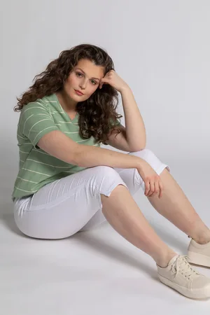 Ulla Popken Legginsy rybaczki, taśma koronkowa po bokach, bawełna organiczna