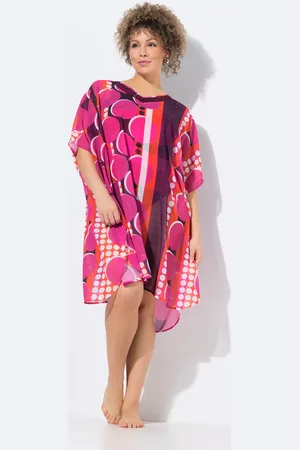 Ulla Popken Tunika, szyfon, kropki, oversize, dekolt w serek, rękaw 1/2
