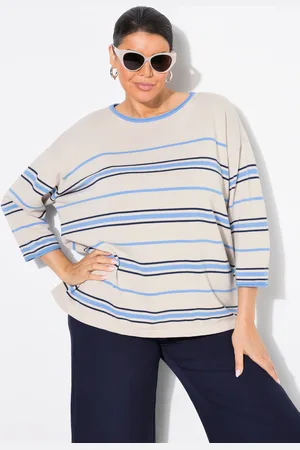Ulla Popken Sweter, paski, oversize, okrągły dekolt, rękaw 3/4