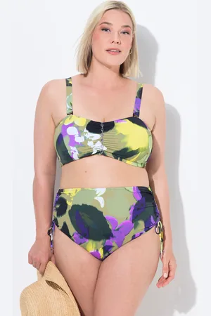 Ulla Popken Bikini, kwiaty, regulowane ramiączka, marszczenie, wysoki stan