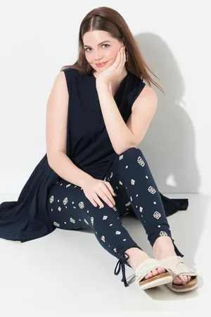 Ulla Popken Legginsy, romby, tasiemka u dołu, wąska nogawka, bawełna organiczna