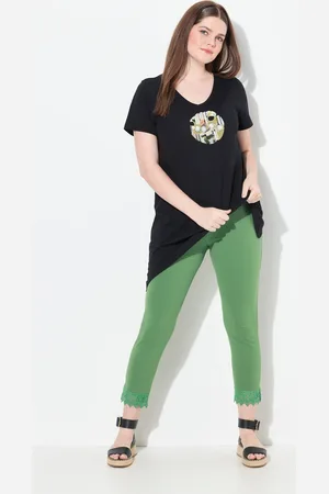 Ulla Popken Legginsy 7/8, wykończenie na dole koronką, bawełna organiczna