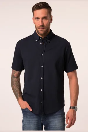 JP 1880 Koszula z elementami kory, dżersej, rękaw 1/2, kołnierz button-down, nowoczesny krój