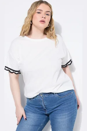 STUDIO UNTOLD T-shirt, oversize, rękaw 1/2 szydełkowanym brzegiem