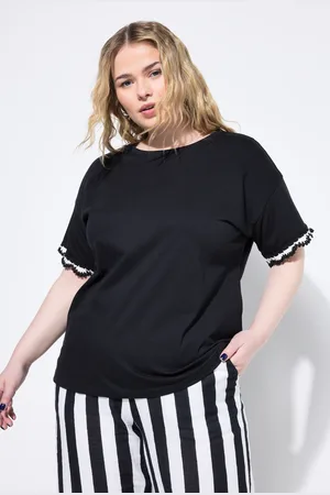 STUDIO UNTOLD T-shirt, oversize, rękaw 1/2 szydełkowanym brzegiem