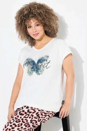 Ulla Popken T-shirt, motyl, oversize, dekolt w serek, rękaw 1/2