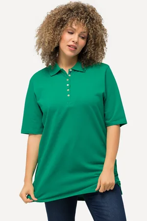 Ulla Popken Koszulka polo, pika, kołnierzyk polo, aksamitna listwa guzikowa, rękaw 1/2