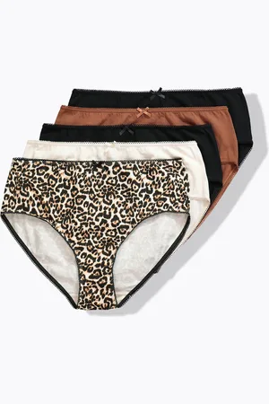 Ulla Popken Figi midi, 5-pak, wzór w panterkę/ jednokolorowe