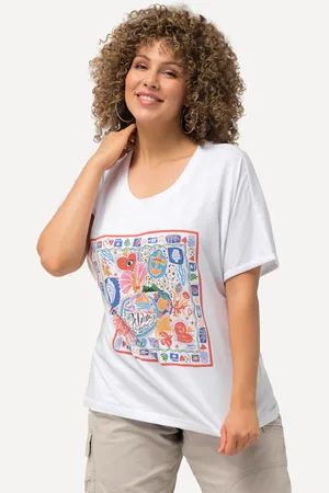 Ulla Popken T-shirt, serce, oversize, okrągły dekolt, rękaw 1/2