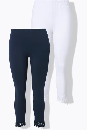 Ulla Popken Legginsy 7/8, 2-pak, koronkowe wykończenie, bawełna organiczna