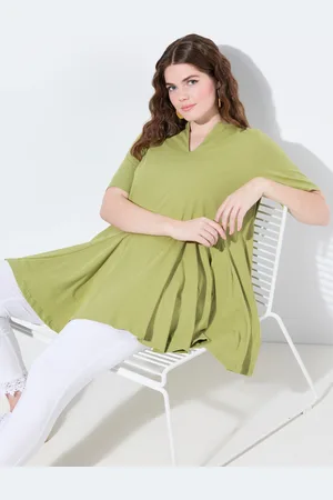 Ulla Popken T-shirt, krój trapezowy, dekolt tunikowy, rękaw 1/2, bawełna organiczna