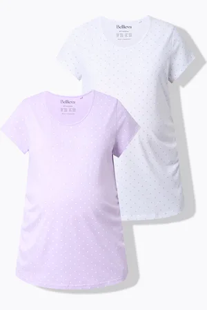Ulla Popken T-shirty Bellieva, dwupak, okrągły dekolt, rękawy 1/2, marszczenie na boku, bawełna organiczna, GOTS