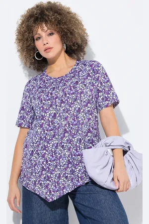Ulla Popken T-shirt, wydłużone boki, trapezowy krój, zaszewki, okrągły dekolt, rękaw 1/2