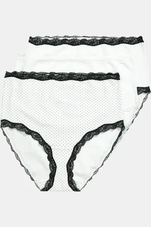 Ulla Popken Figi maxi, 3-pak, brzeg koronkowy, w kropki/gładkie