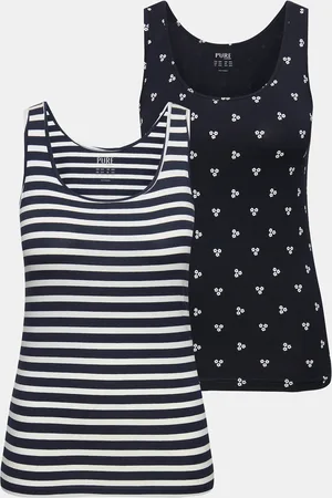 Ulla Popken Tank topy, 2-pak, dekolt w serek, bez rękawów, bawełna organiczna