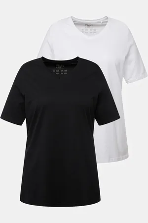 Ulla Popken T-shirty, dwupak, dekolt w szpic, rękaw 1/2, bawełna organiczna