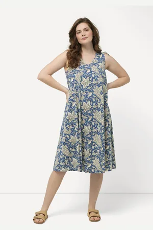 Ulla Popken Sukienka midi, paisley, dekolt w serek, bez rękawów, bawełna organiczna