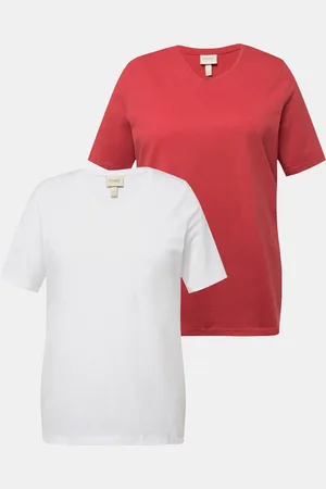 Ulla Popken T-shirty, dwupak, dekolt w szpic, rękaw 1/2, bawełna organiczna