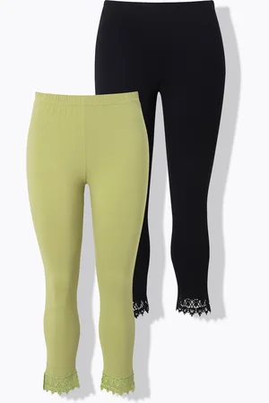 Ulla Popken Legginsy 7/8, 2-pak, koronkowe wykończenie, bawełna organiczna