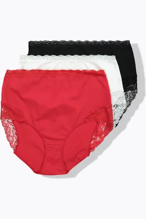 Ulla Popken Figi maxi, 3-pak, wysoki stan, koronka