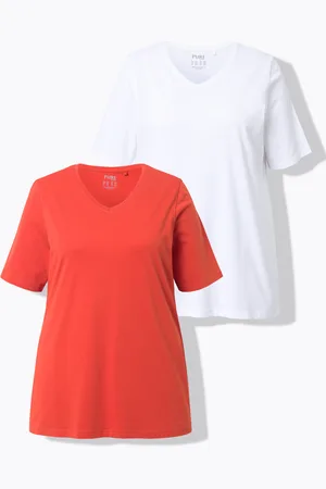 Ulla Popken T-shirty, dwupak, dekolt w szpic, rękaw 1/2, bawełna organiczna