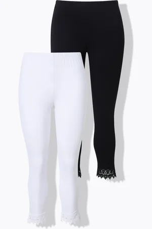 Ulla Popken Legginsy 7/8, 2-pak, koronkowe wykończenie, bawełna organiczna