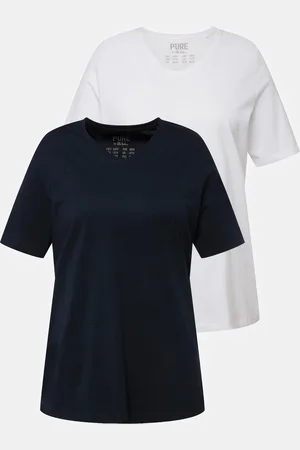 Ulla Popken T-shirty, dwupak, dekolt w szpic, rękaw 1/2, bawełna organiczna