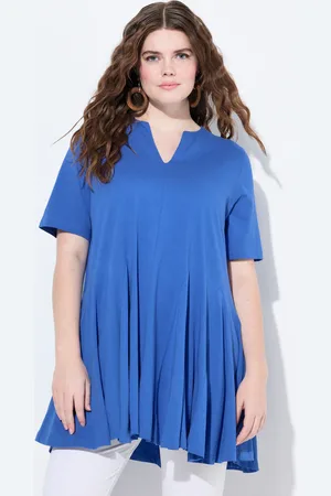 Ulla Popken T-shirt, krój trapezowy, dekolt tunikowy, rękaw 1/2, bawełna organiczna