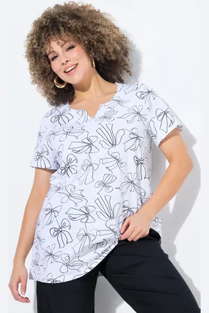 Ulla Popken T-shirt, kokardki, krój trapezowy, dekolt tunikowy, rękaw 1/2