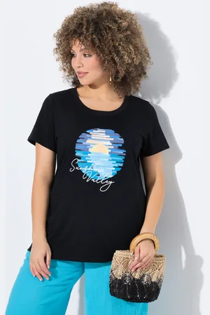 Ulla Popken T-shirt, Sunshine Valley, okrągły dekolt, rękaw 1/2