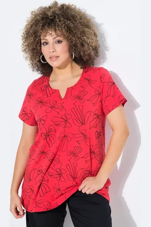 Ulla Popken T-shirt, kokardki, krój trapezowy, dekolt tunikowy, rękaw 1/2