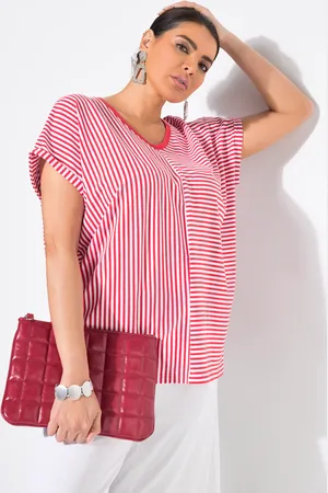 Ulla Popken Bluzka, kombinacja pasków, oversize, dekolt w szpic, rękaw 1/2