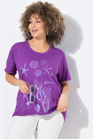 Ulla Popken T-shirt, motyw morski, oversize, okrągły dekolt, rękaw 1/2
