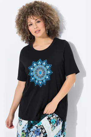 Ulla Popken T-shirt, mandala, krój trapezowy, okrągły dekolt, rękaw 1/2