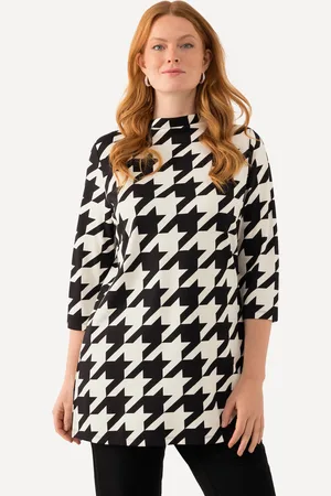 Ulla Popken Bluza, wzór w pipetkę, oversize, stójka, rękaw 3/4