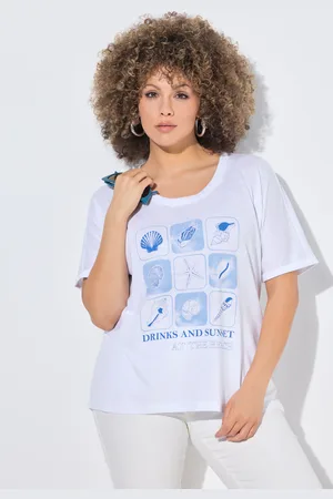 Ulla Popken T-shirt, motyw morski, oversize, okrągły dekolt, rękaw 1/2