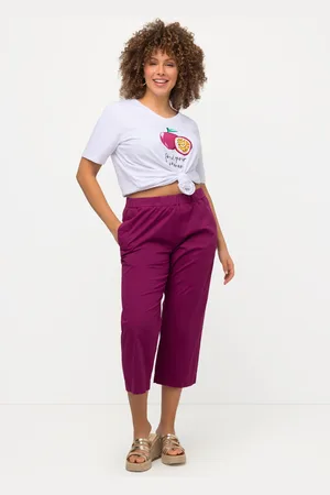 Ulla Popken Spodnie 7/8 Ruby, formowane kolana, prosta nogawka, elastyczny pas