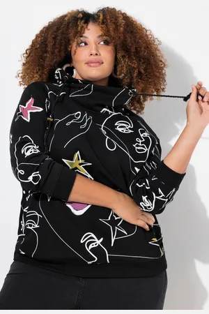 Ulla Popken Bluza dresowa, wzór scribble w serduszka, stójka, długi rękaw