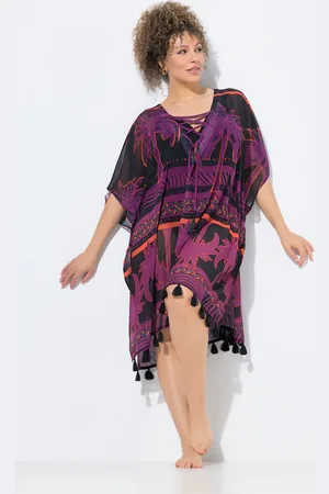 Ulla Popken Tunika, palmy, oversize, wiązanie, rękaw 1/2
