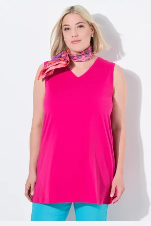 Ulla Popken Bluzka, dekolt w szpic, luźny krój, bez rękawów, bawełna