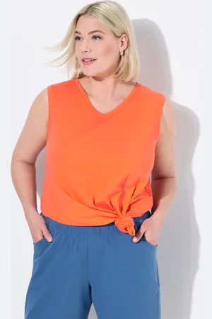 Ulla Popken Bluzka, dekolt w szpic, luźny krój, bez rękawów, bawełna