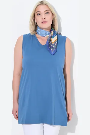Ulla Popken Bluzka, dekolt w szpic, luźny krój, bez rękawów, bawełna