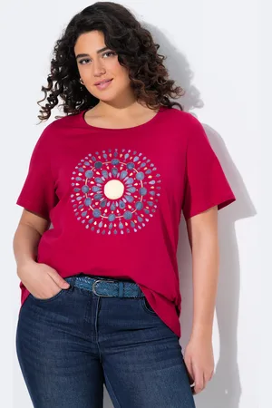 Ulla Popken T-shirt, mandala, krój trapezowy, okrągły dekolt, rękaw 1/2