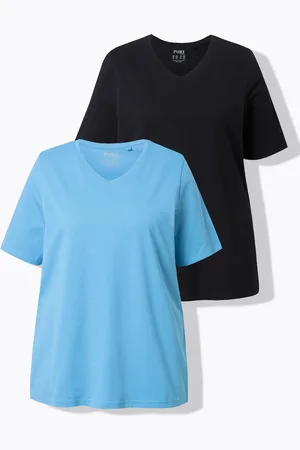 Ulla Popken T-shirty, dwupak, dekolt w szpic, rękaw 1/2, bawełna organiczna
