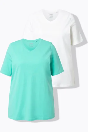 Ulla Popken T-shirty, dwupak, dekolt w szpic, rękaw 1/2, bawełna organiczna
