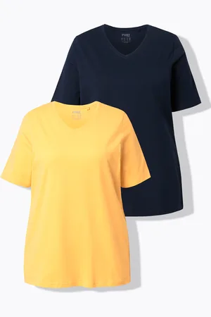 Ulla Popken T-shirty, dwupak, dekolt w szpic, rękaw 1/2, bawełna organiczna