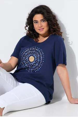 Ulla Popken T-shirt, mandala, krój trapezowy, okrągły dekolt, rękaw 1/2